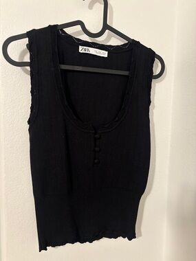 Zara Black Sleeveless Ribbed Tank